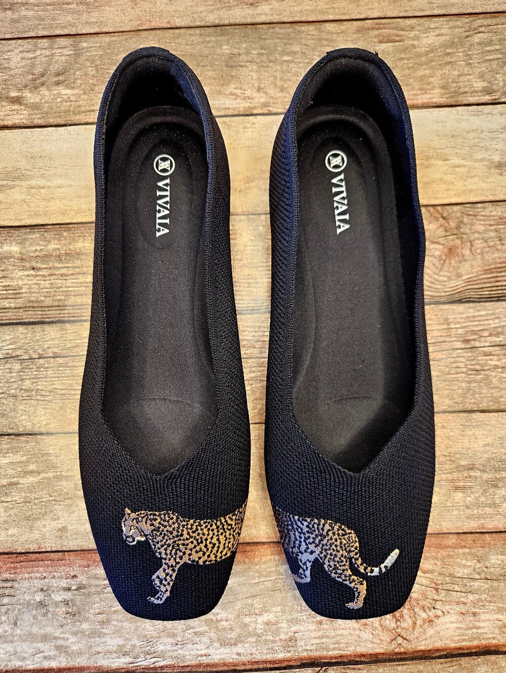 Vivaia Round-Toe Embroidered Loafers (Audrey) in Black Cheetah. Size 39